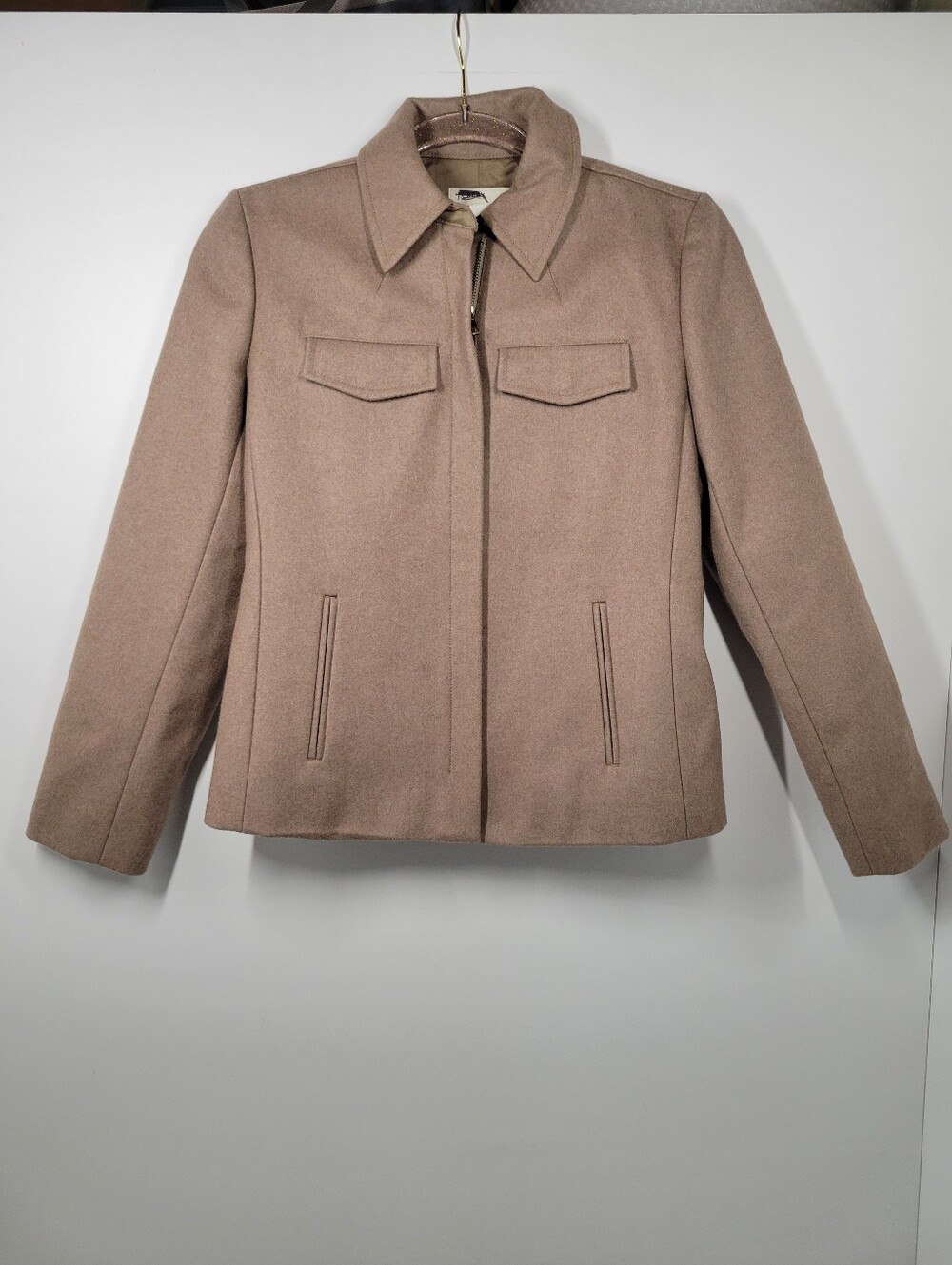 J. Crew Beige Wool Cotton Lined Full Zip Coat Jacket Pockets Women Size PXS